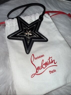 Christian Louboutin Black Star Leather Bag Charm with Metallic Stud